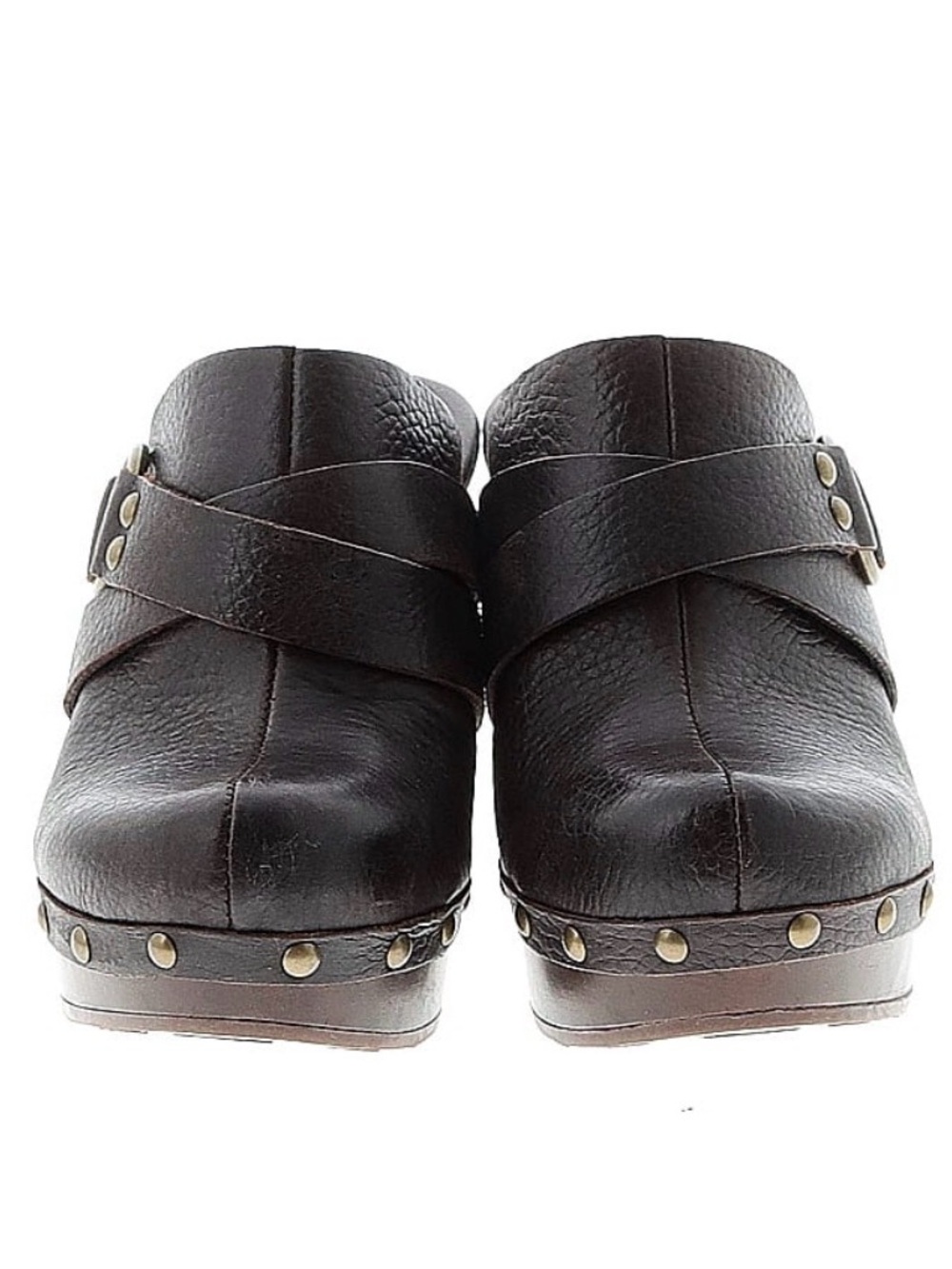 Kork-Ease Dark Brown Leather Clog Mules with Stud Details